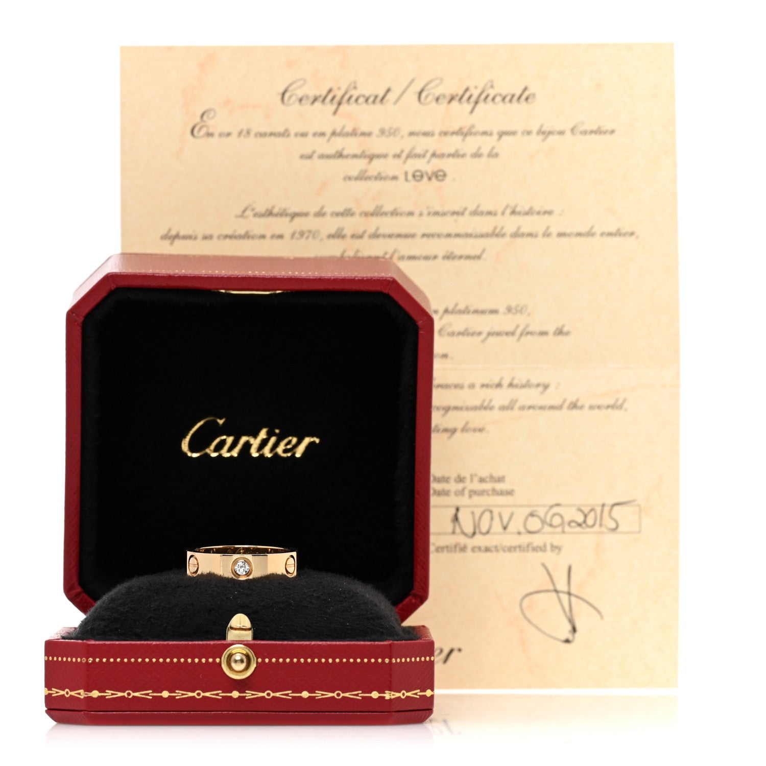 Cartier 18K Yellow Gold 3 Diamond 5.5mm LOVE Ring 58 8.5 5 of 5