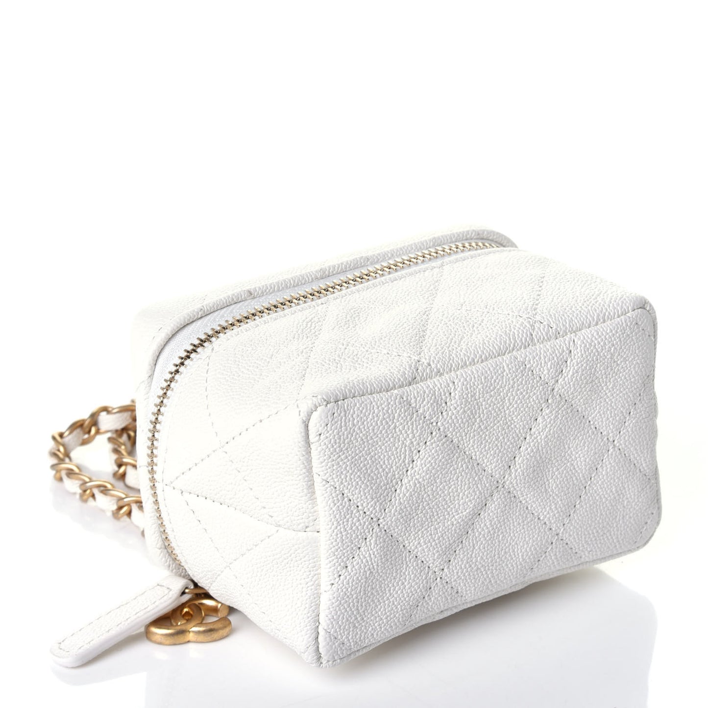 Caviar Quilted Mini Top Handle Vanity With Chain White