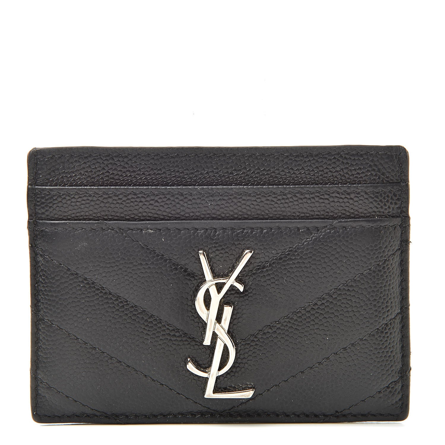 Saint Laurent Grain De Poudre Matelasse Chevron Monogram Credit Card Case Black 1 of 15