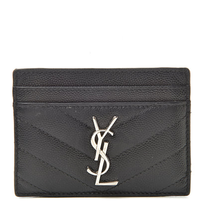 Saint Laurent Grain De Poudre Matelasse Chevron Monogram Credit Card Case Black 1 of 15