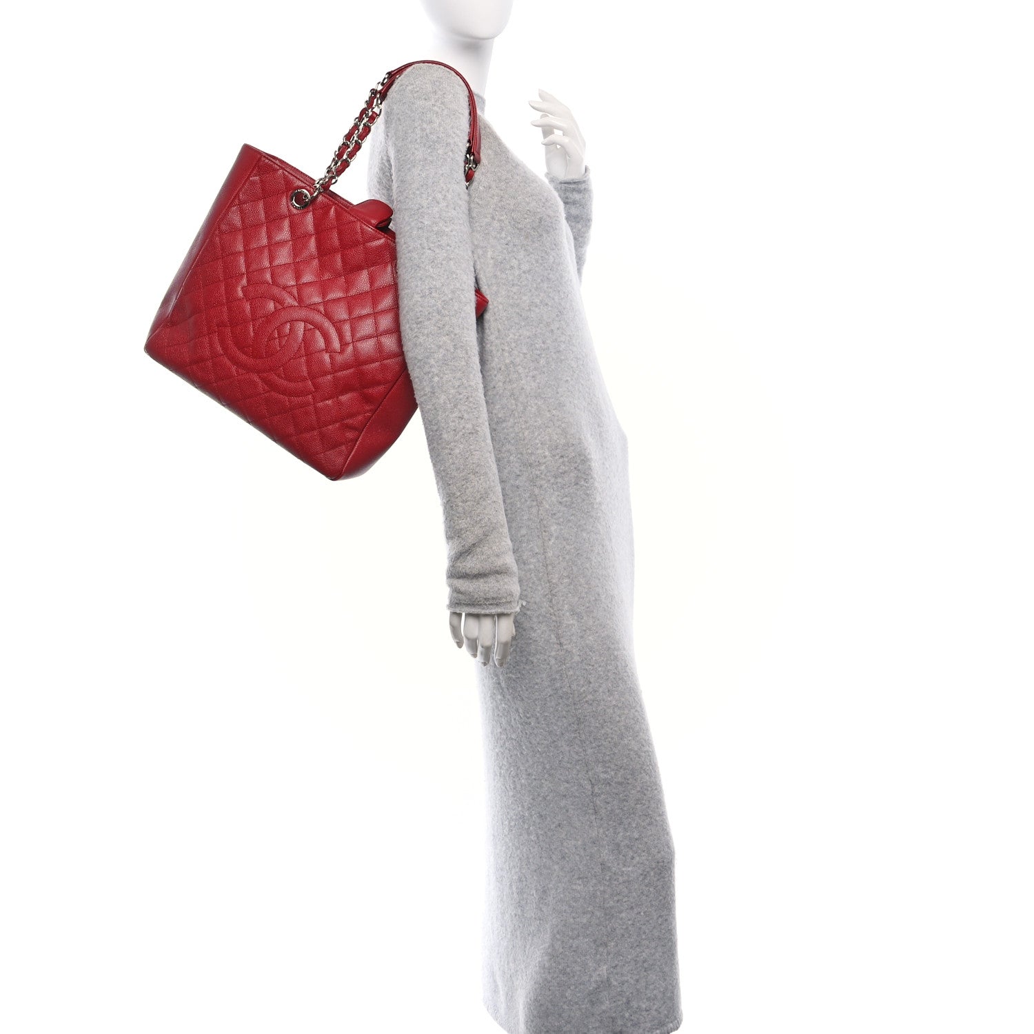 Chanel Caviar Quilted Vertical Grand Shopping Tote GST Red 2 of 12