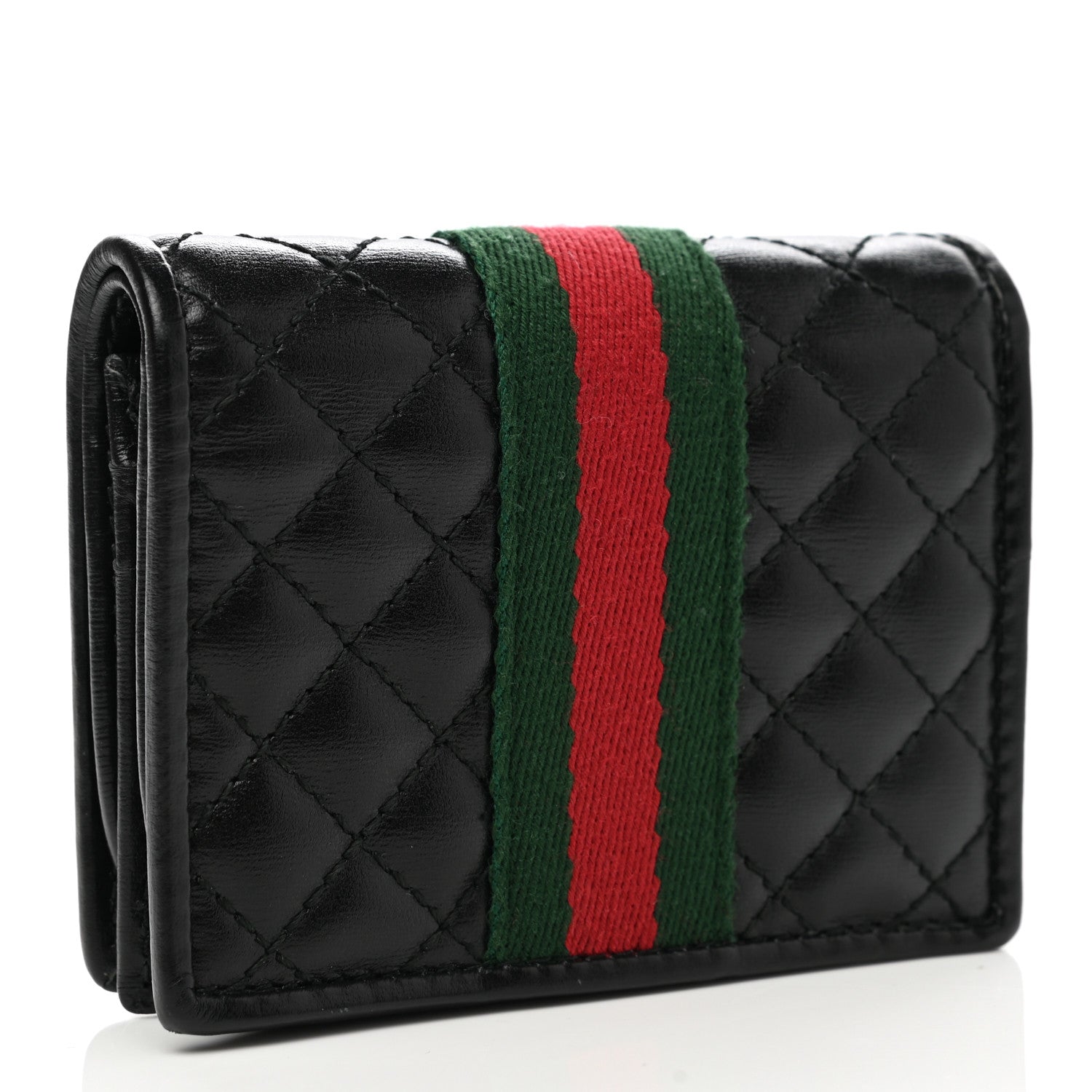 Gucci Calfskin Web Trapuntata GG Marmont Card Case Wallet Black 3 of 9