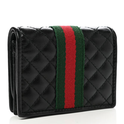 Gucci Calfskin Web Trapuntata GG Marmont Card Case Wallet Black 3 of 9