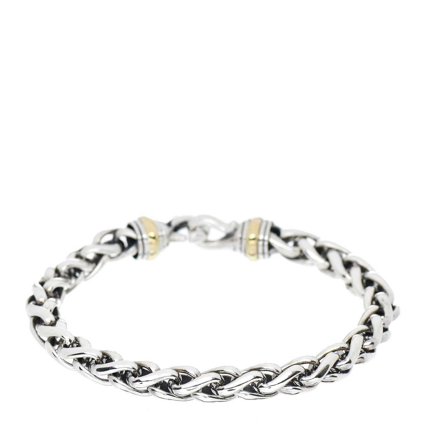Sterling Silver 18K Yellow Gold 8mm Wheat Chain Bracelet