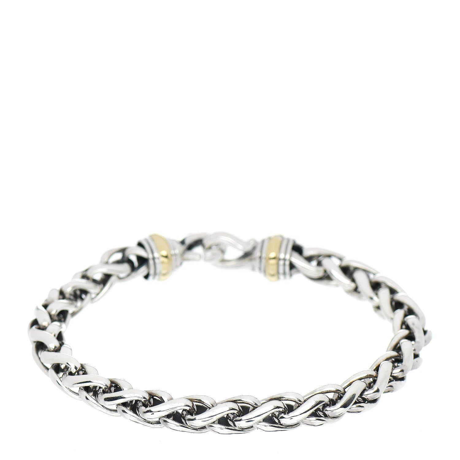David Yurman Sterling Silver 18K Yellow Gold 8mm Wheat Chain Bracelet 2 of 3