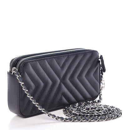 Chanel Calfskin Chevron Quilted Tassel Clutch With Chain Navy 3 of 13