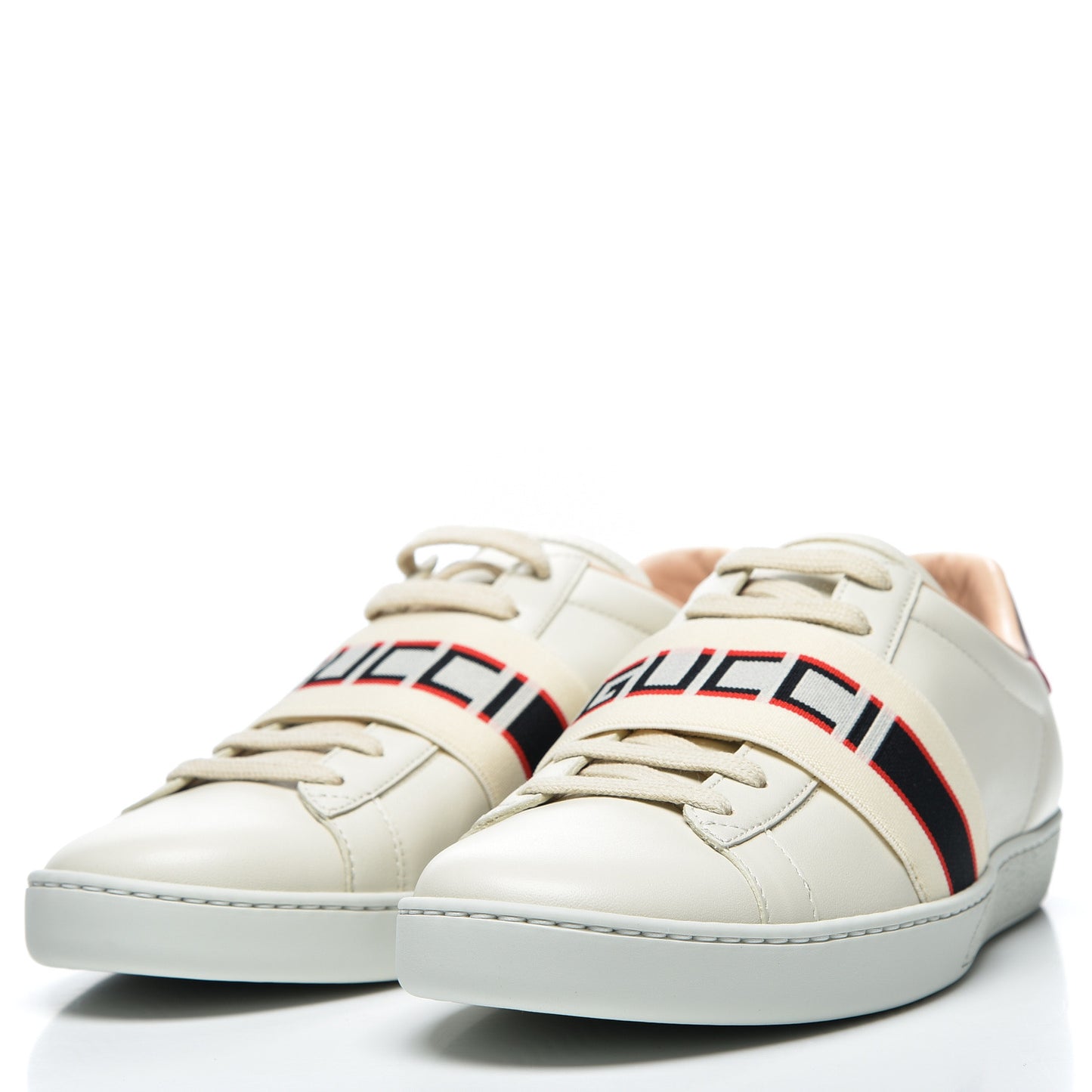 Calfskin Stripe Womens New Ace Sneakers 38.5 New Mystic White Ecru Red Flame