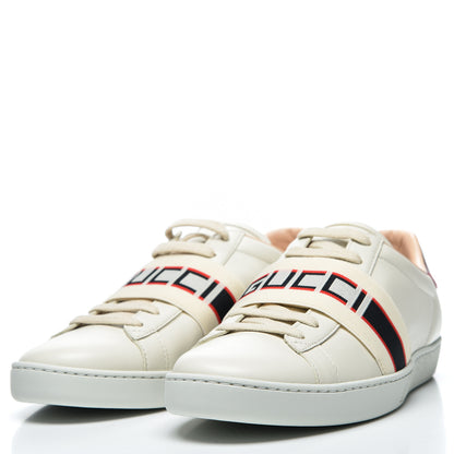 Gucci Calfskin Stripe Womens New Ace Sneakers 38.5 New Mystic White Ecru Red Flame 2 of 12