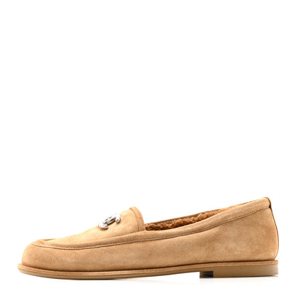 Chanel Suede Calfskin CC Loafers 38.5 Dark Beige 1 of 13