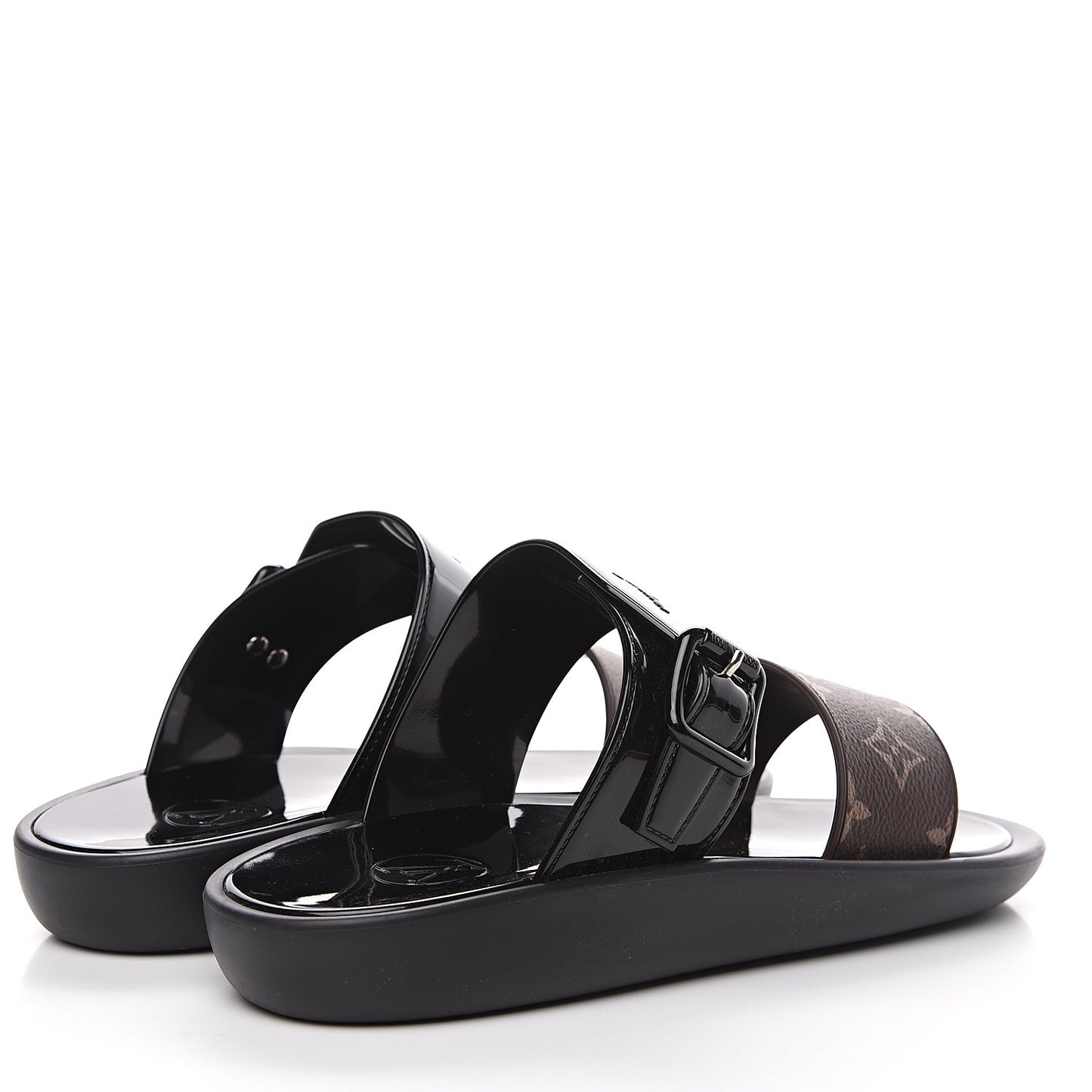 Monogram Sunbath Flat Mule Sandals 39 Black