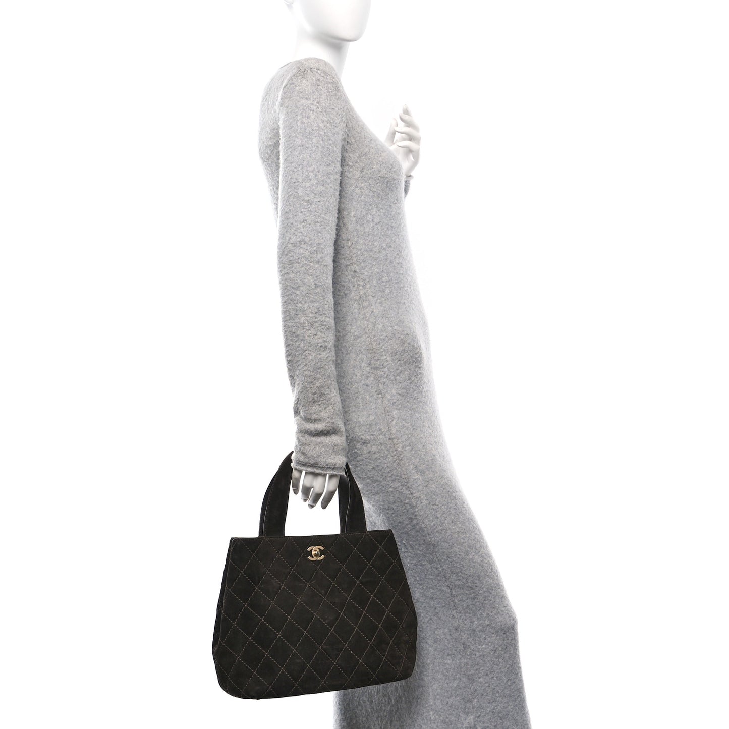 Suede Quilted Shopping Tote Brown