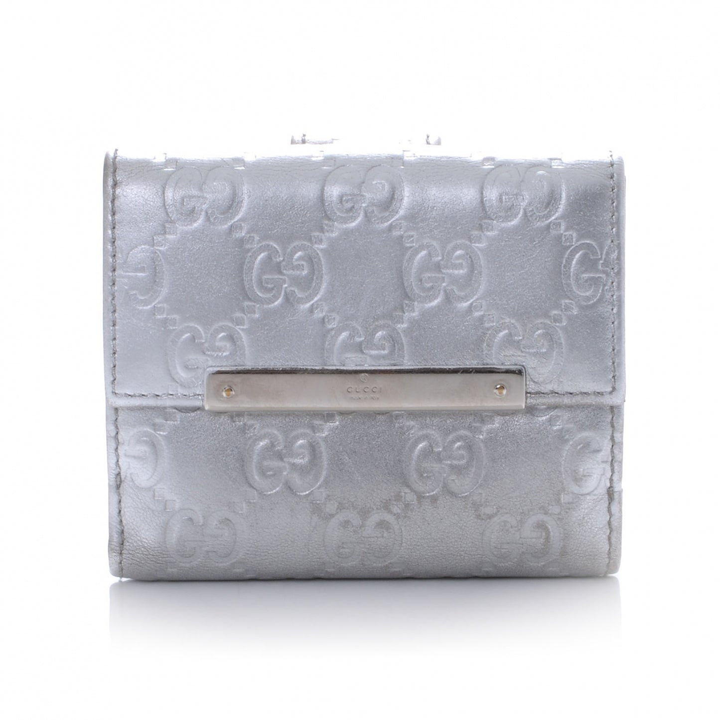 Guccissima Metal Bar French Flap Wallet Silver