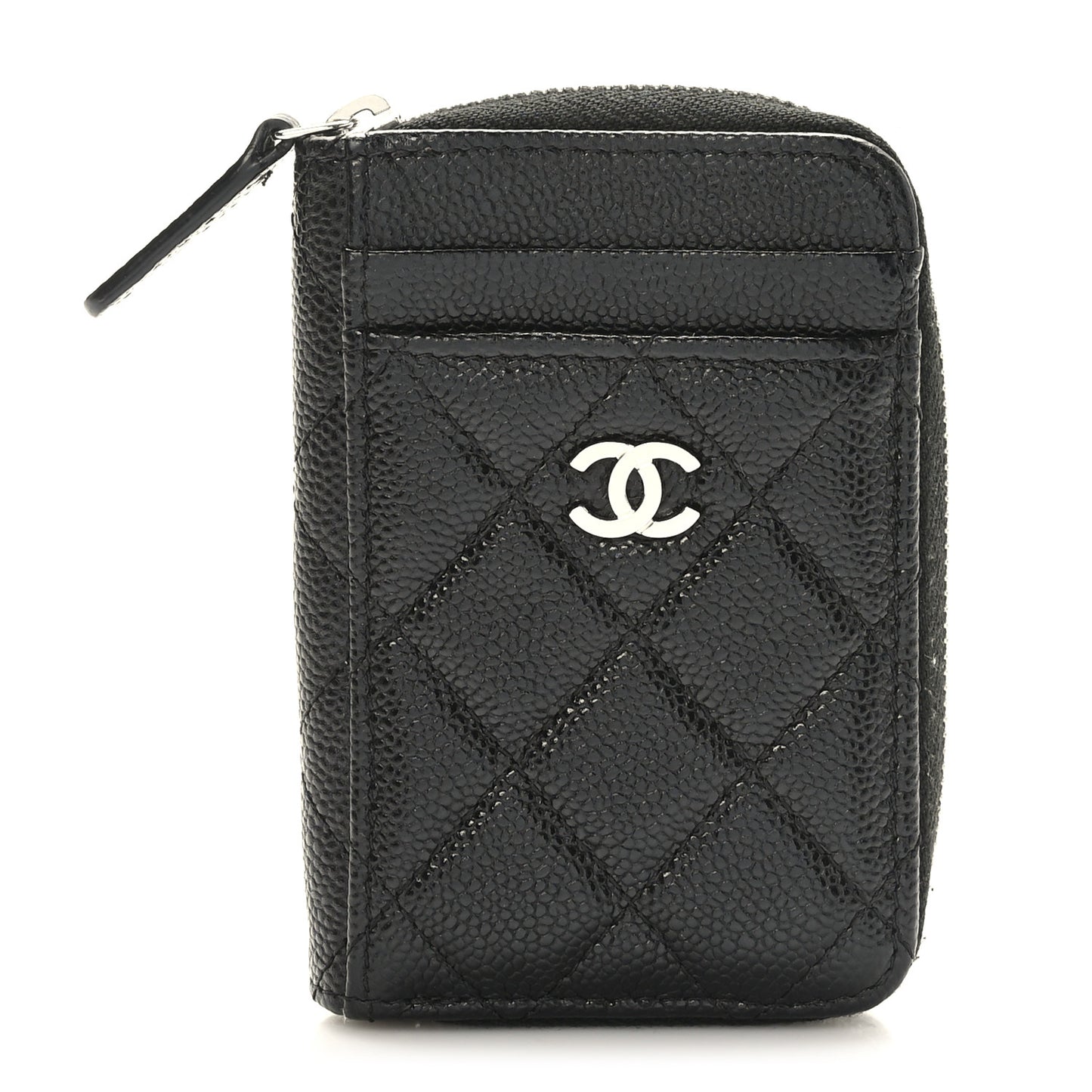 Caviar Quilted Zip Card Holder Black