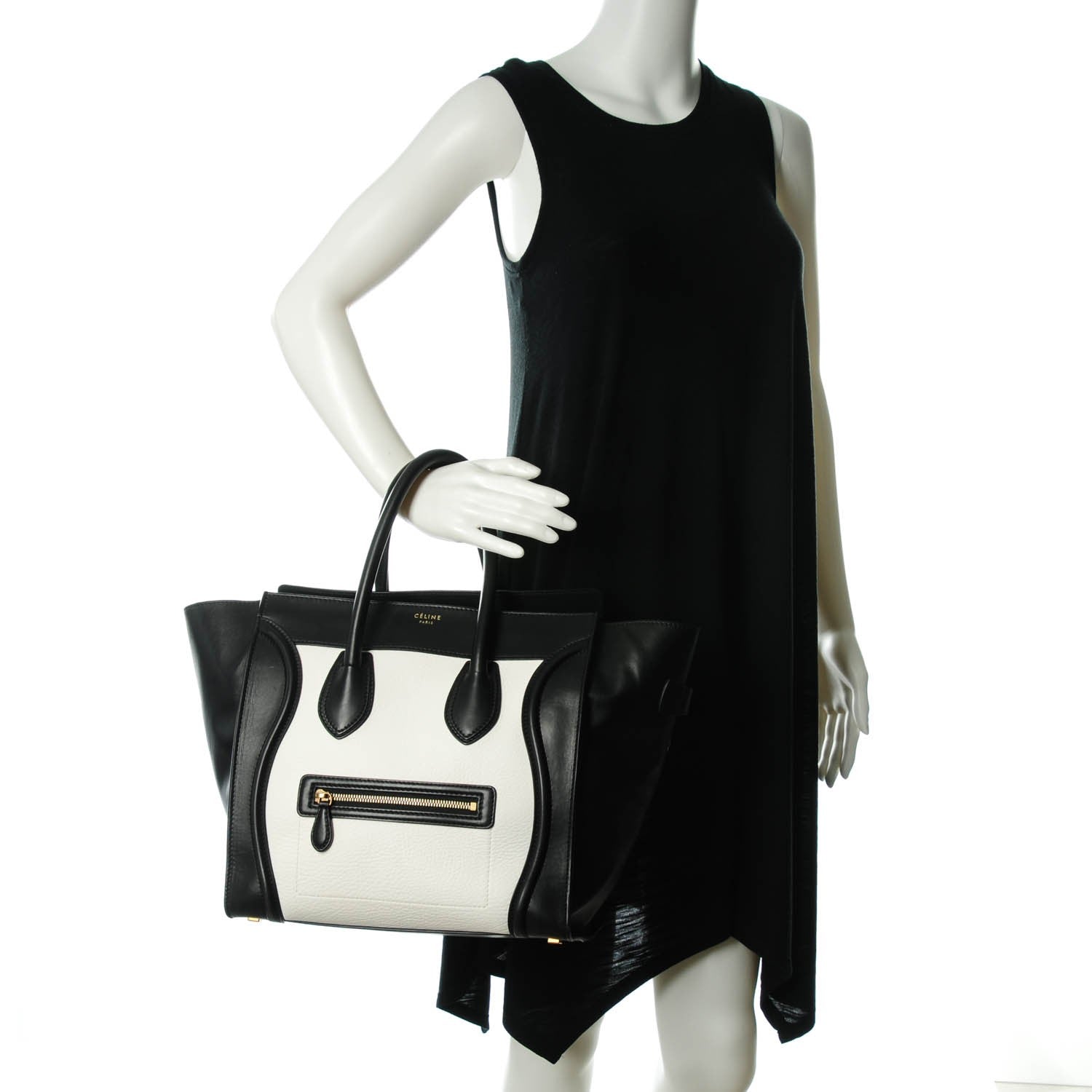 Celine Smooth and Textured Calfskin Mini Bi-Color Luggage Black White 2 of 8