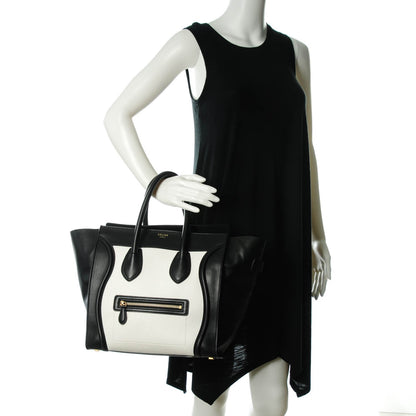 Celine Smooth and Textured Calfskin Mini Bi-Color Luggage Black White 2 of 8