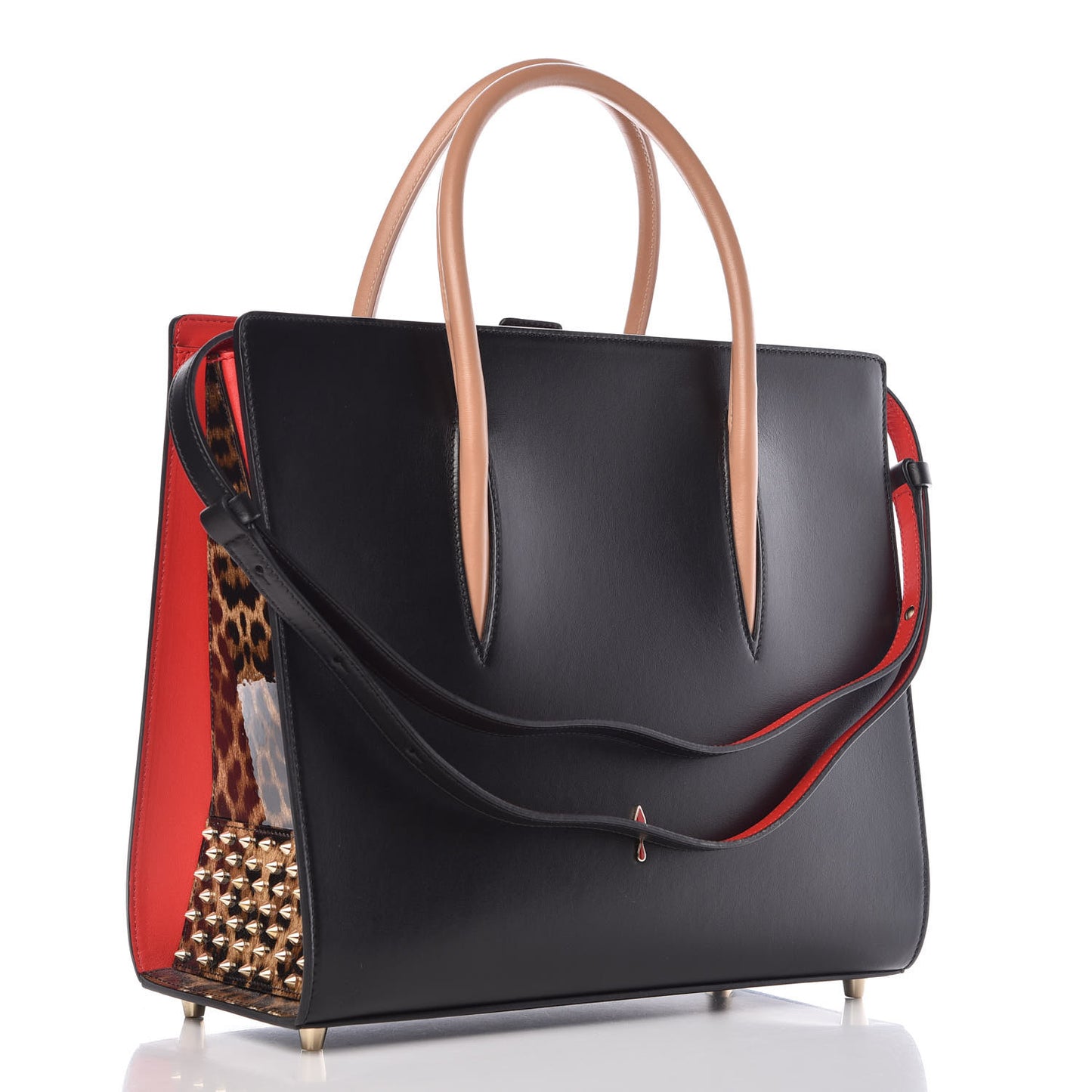 Calfskin Patent Leopard Spiked Large Paloma Black