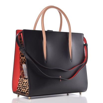 Christian Louboutin Calfskin Patent Leopard Spiked Large Paloma Black 4 of 9