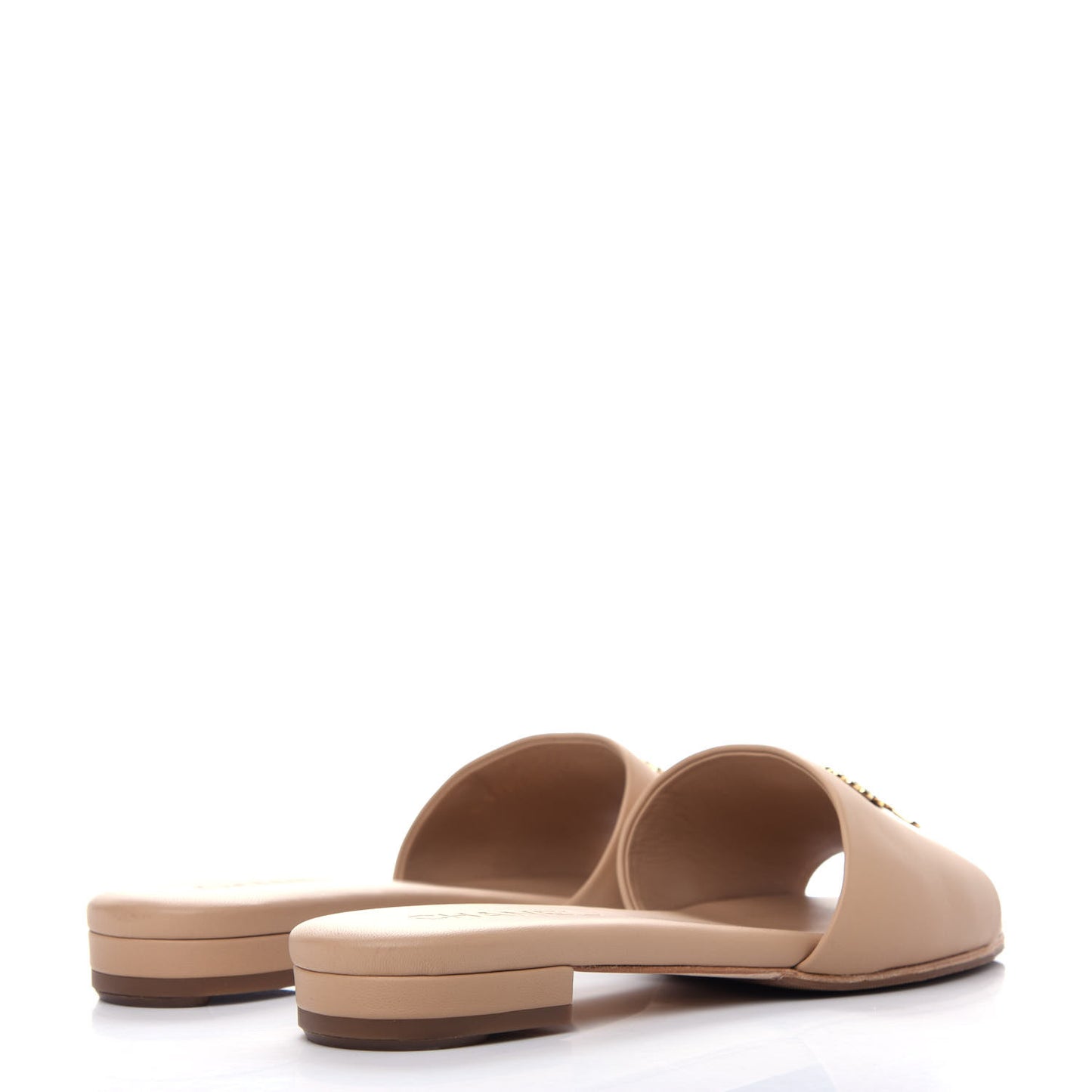 Lambskin Enamel CC Mules 38.5 Beige