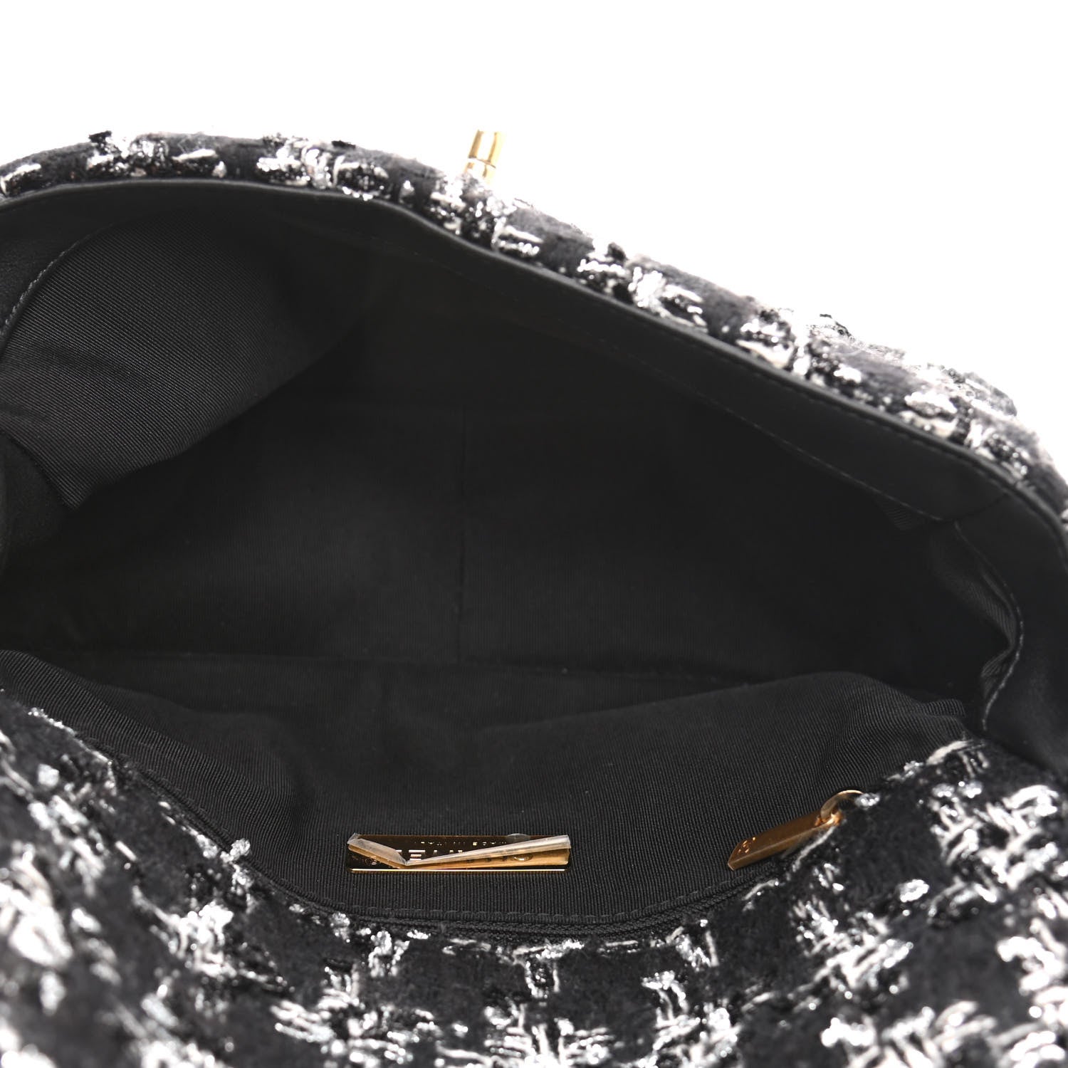 Chanel Tweed Quilted Medium Chanel 19 Flap Black Silver Ecru 4 of 10