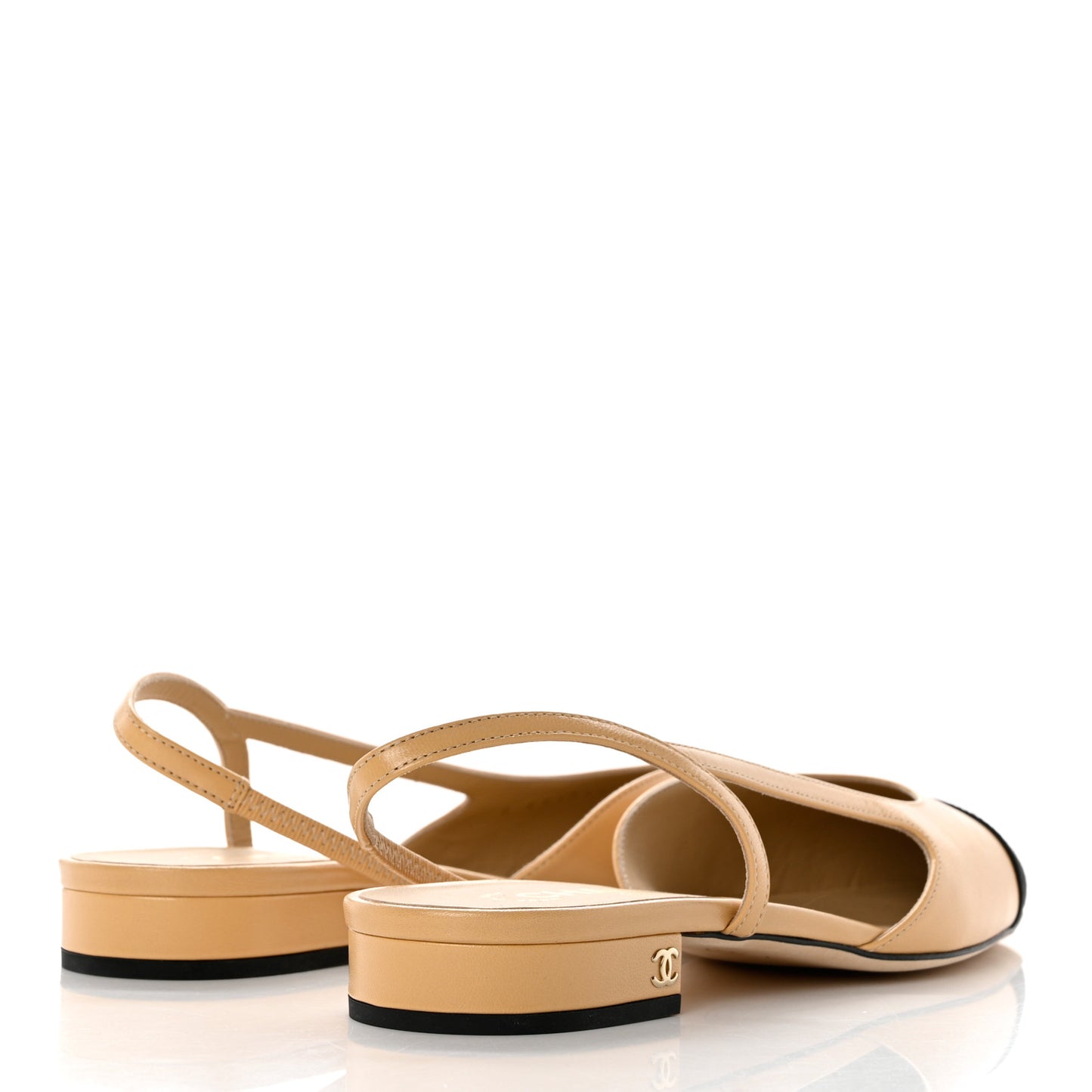 Lambskin Grosgrain Cap Toe CC Slingback Sandals 40 Beige Black