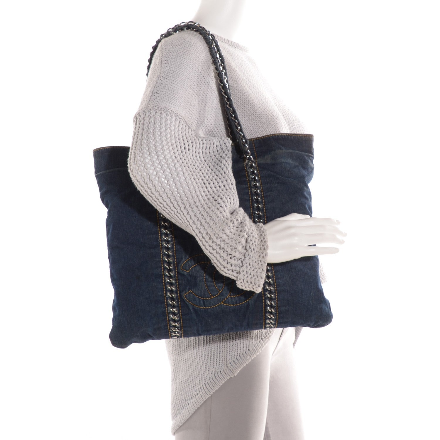 Chanel Denim North South Luxe Ligne Tote Dark Blue 2 of 7