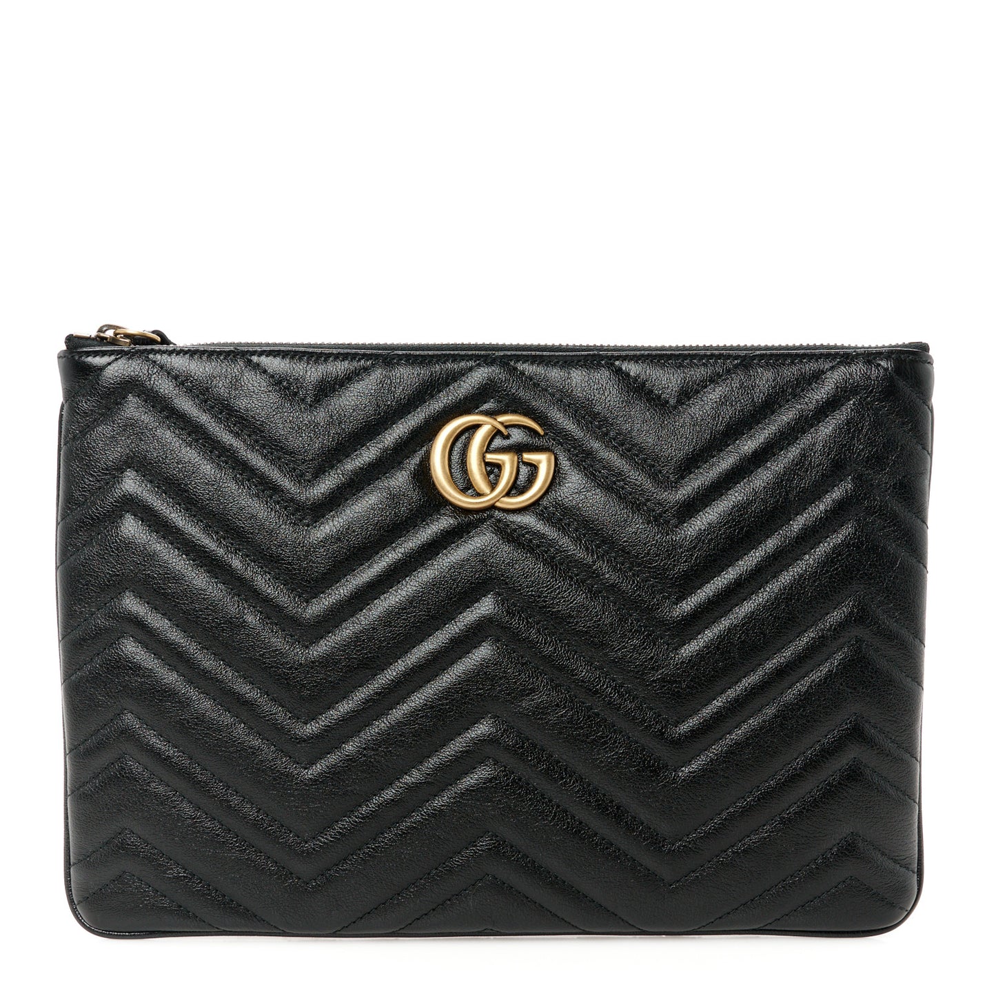 Azalea Calfskin Matelasse Heart GG Marmont Zip Pouch Black