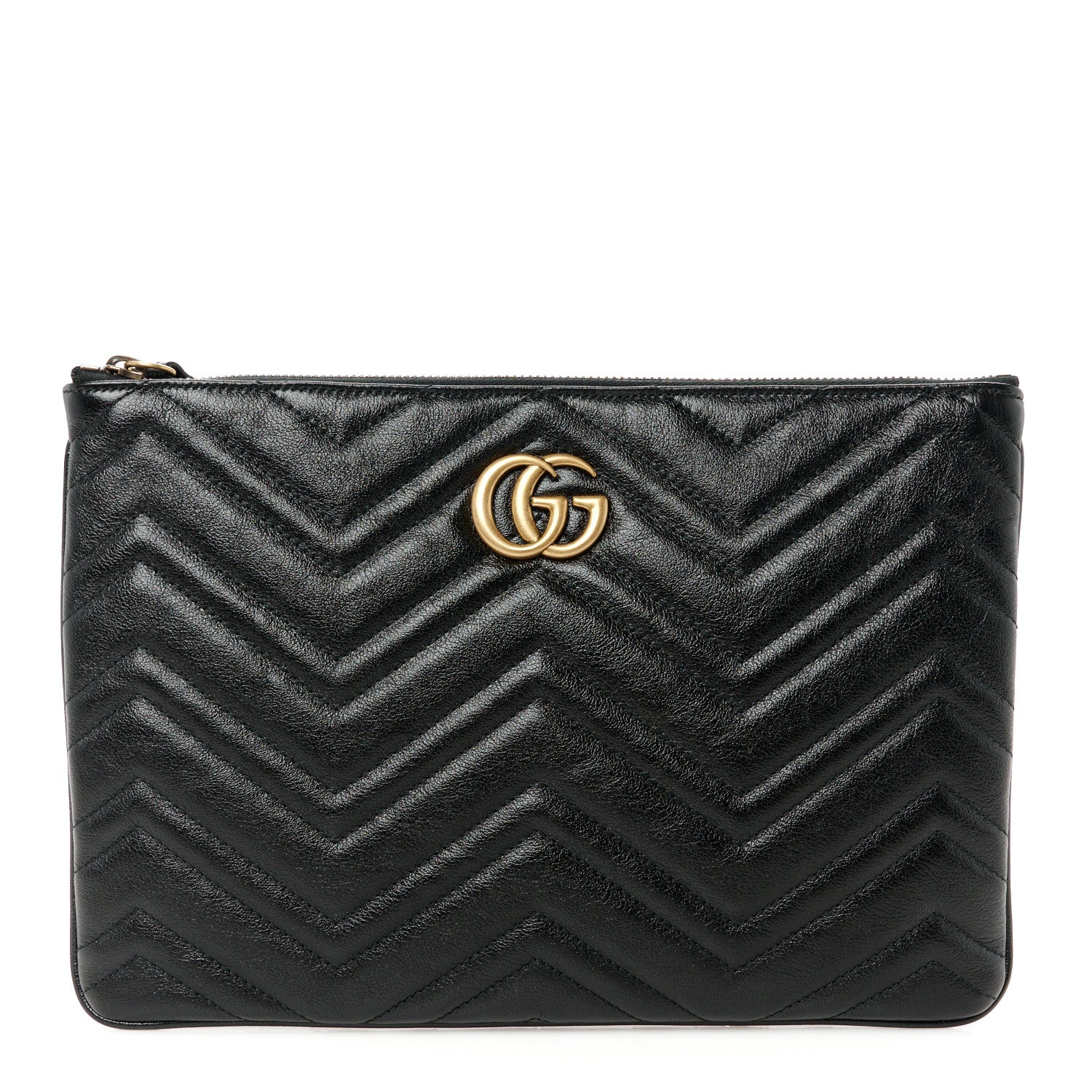 Gucci Azalea Calfskin Matelasse Heart GG Marmont Zip Pouch Black 1 of 8