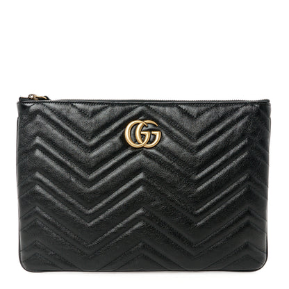 Gucci Azalea Calfskin Matelasse Heart GG Marmont Zip Pouch Black 1 of 8
