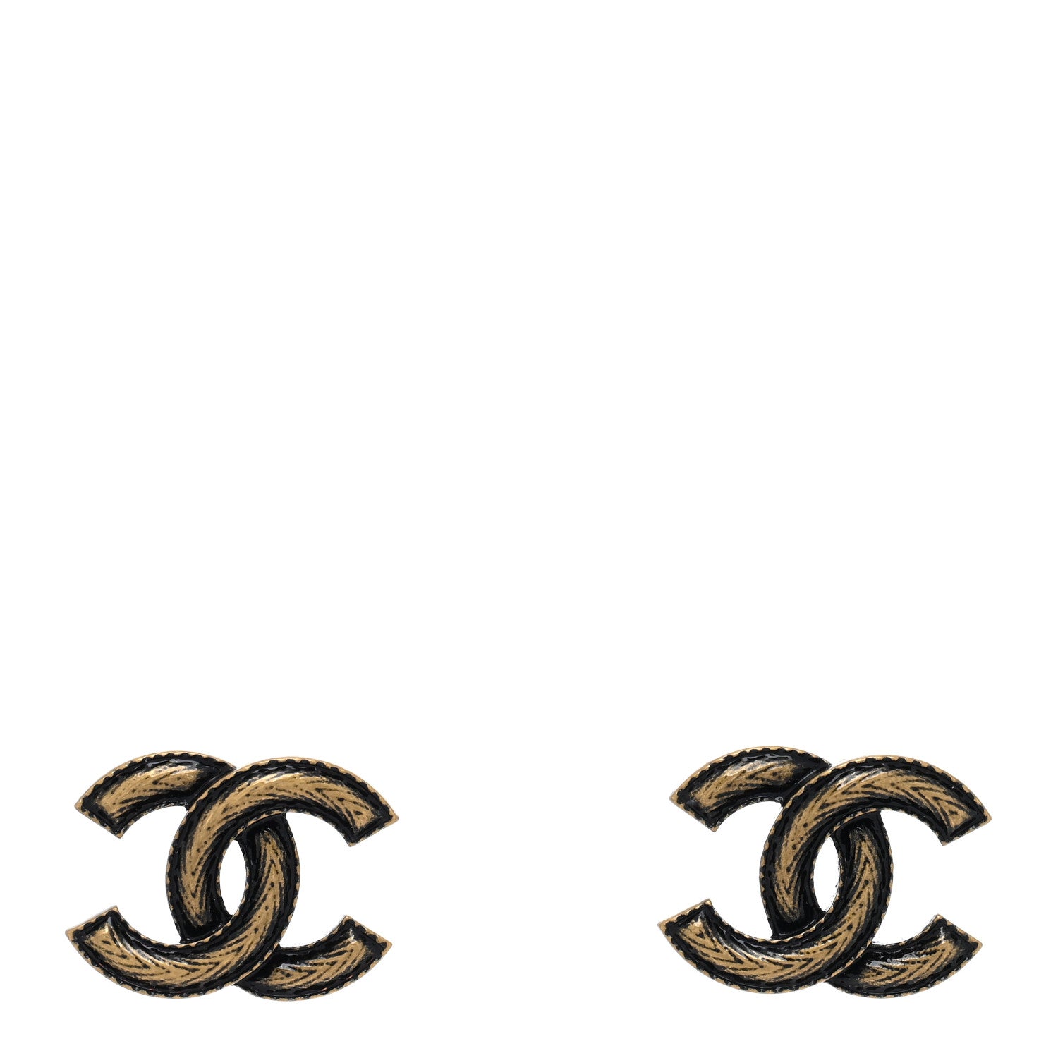 Chanel Enamel Textured CC Earrings Black Gold 1 of 5