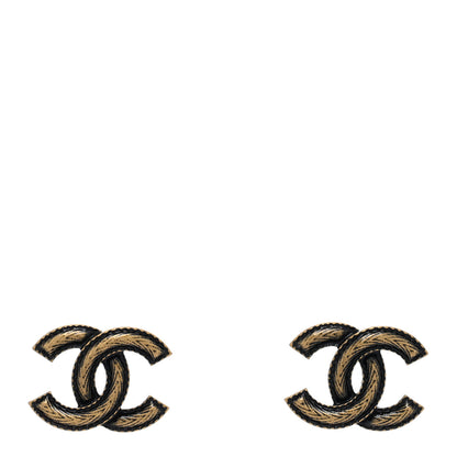 Chanel Enamel Textured CC Earrings Black Gold 1 of 5