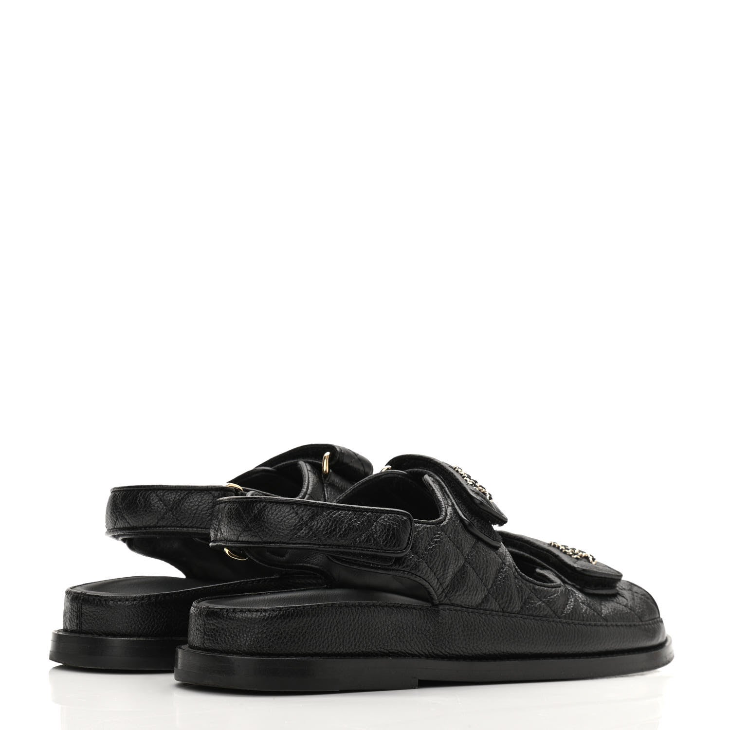 Chanel Grained Calfskin Velcro Dad Sandals 36.5 Black 4 of 11