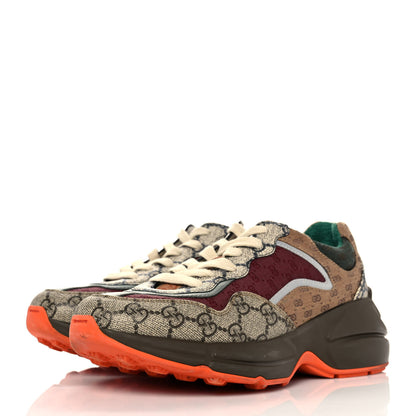 Gucci GG Supreme Monogram Mix Monogram Womens Rhyton Sneakers 37 Bordeaux Beige Ebony 3 of 8