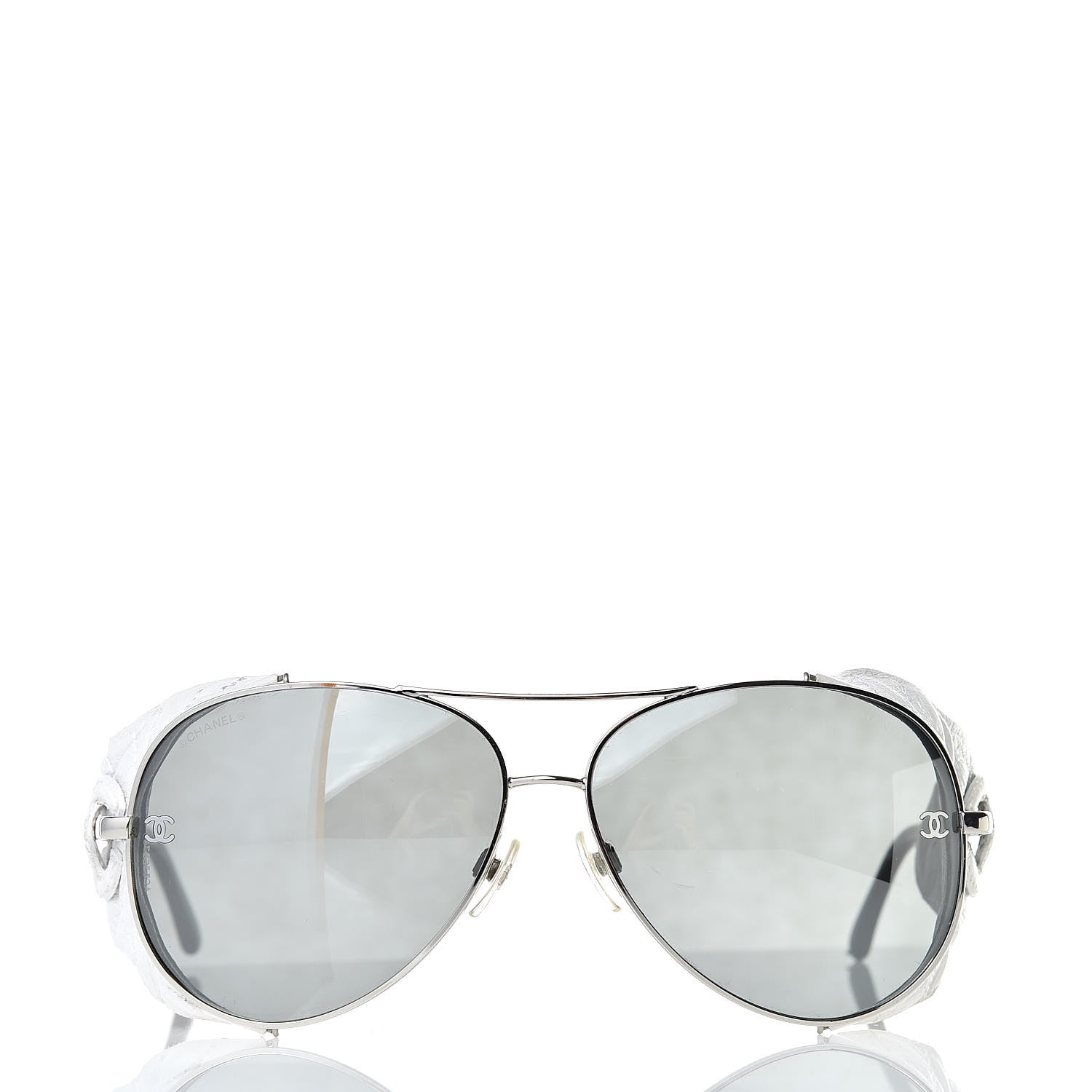 Chanel Titanium Lambskin CC Pilot Sunglasses White 2 of 7