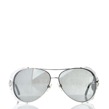 Chanel Titanium Lambskin CC Pilot Sunglasses White 2 of 7