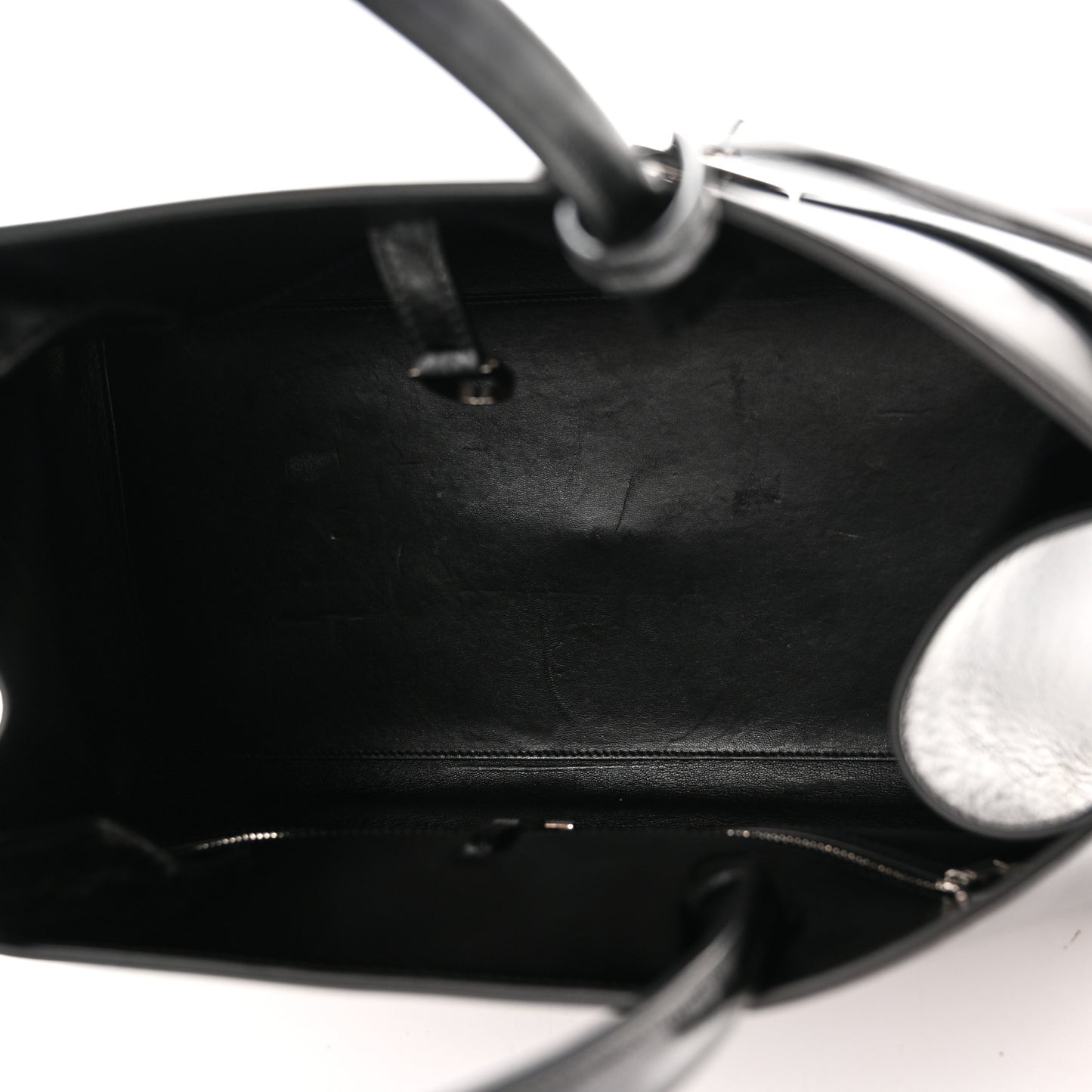Shiny Calfskin Medium Hug Zip Pocket Shoulder Bag Black