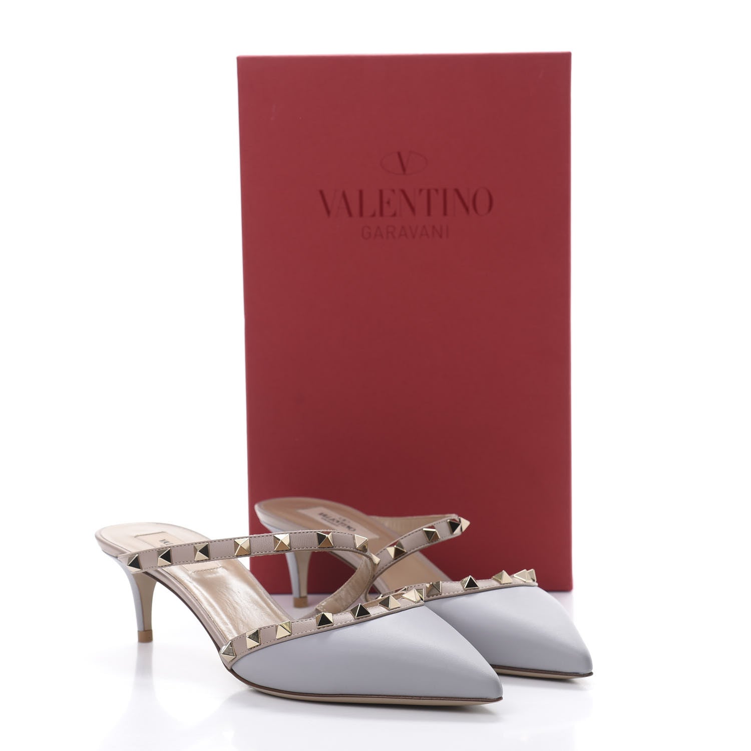 Valentino Garavani Calfskin Nappa Rockstud Cross Strap 50mm Mules 39 Pastel Grey Poudre 12 of 12