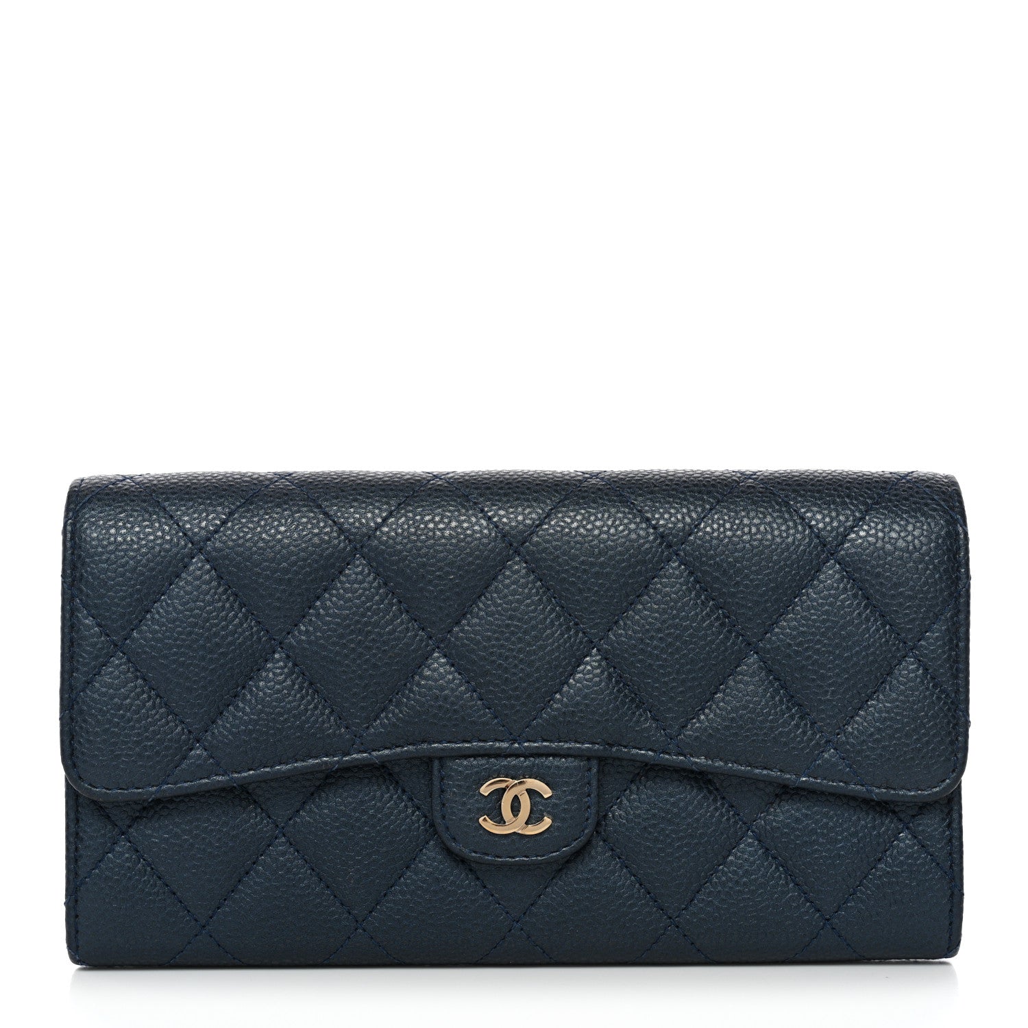 Chanel Iridescent Caviar Quilted Large Gusset Flap Wallet Dark Blue 1 of 11