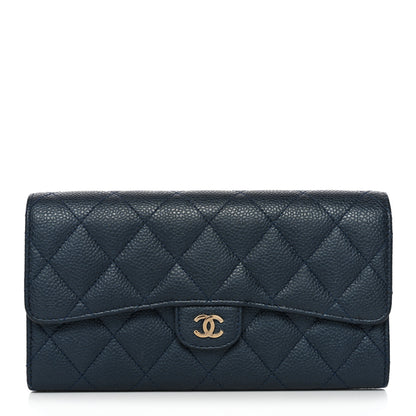 Chanel Iridescent Caviar Quilted Large Gusset Flap Wallet Dark Blue 1 of 11