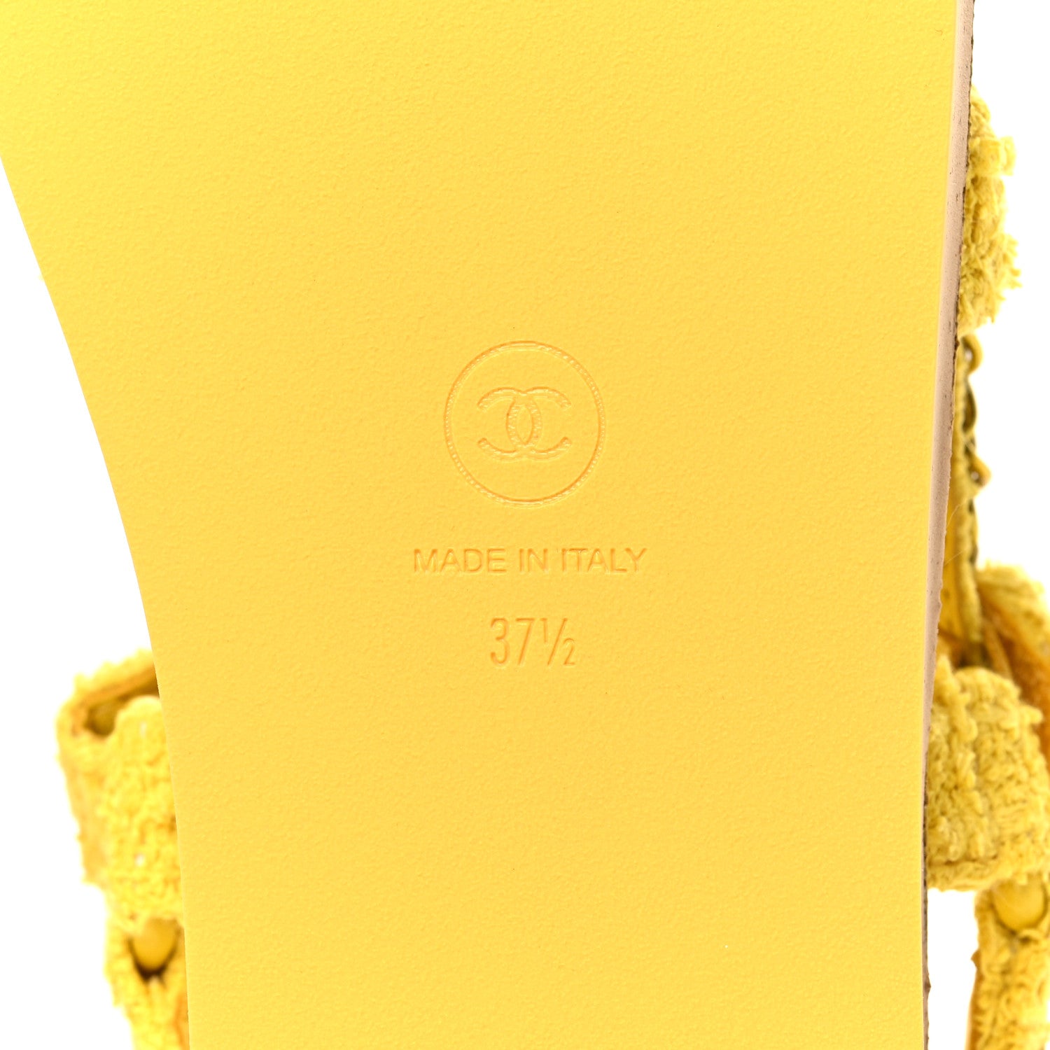 Chanel Tweed Chain Sandals 37.5 Yellow 6 of 9