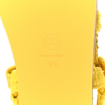 Chanel Tweed Chain Sandals 37.5 Yellow 6 of 9