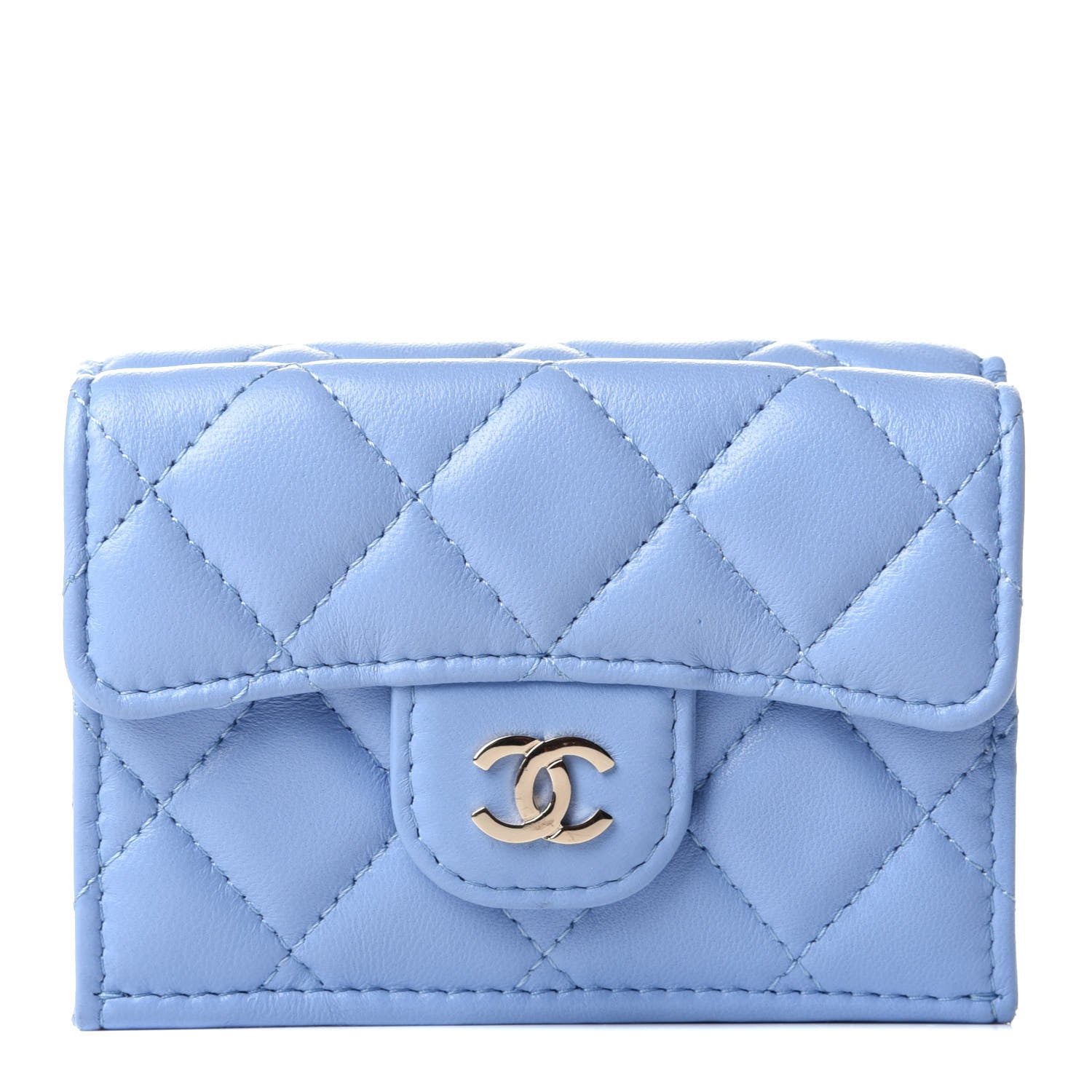 Chanel Lambskin Quilted Double Flap Wallet Light Blue 1 of 4