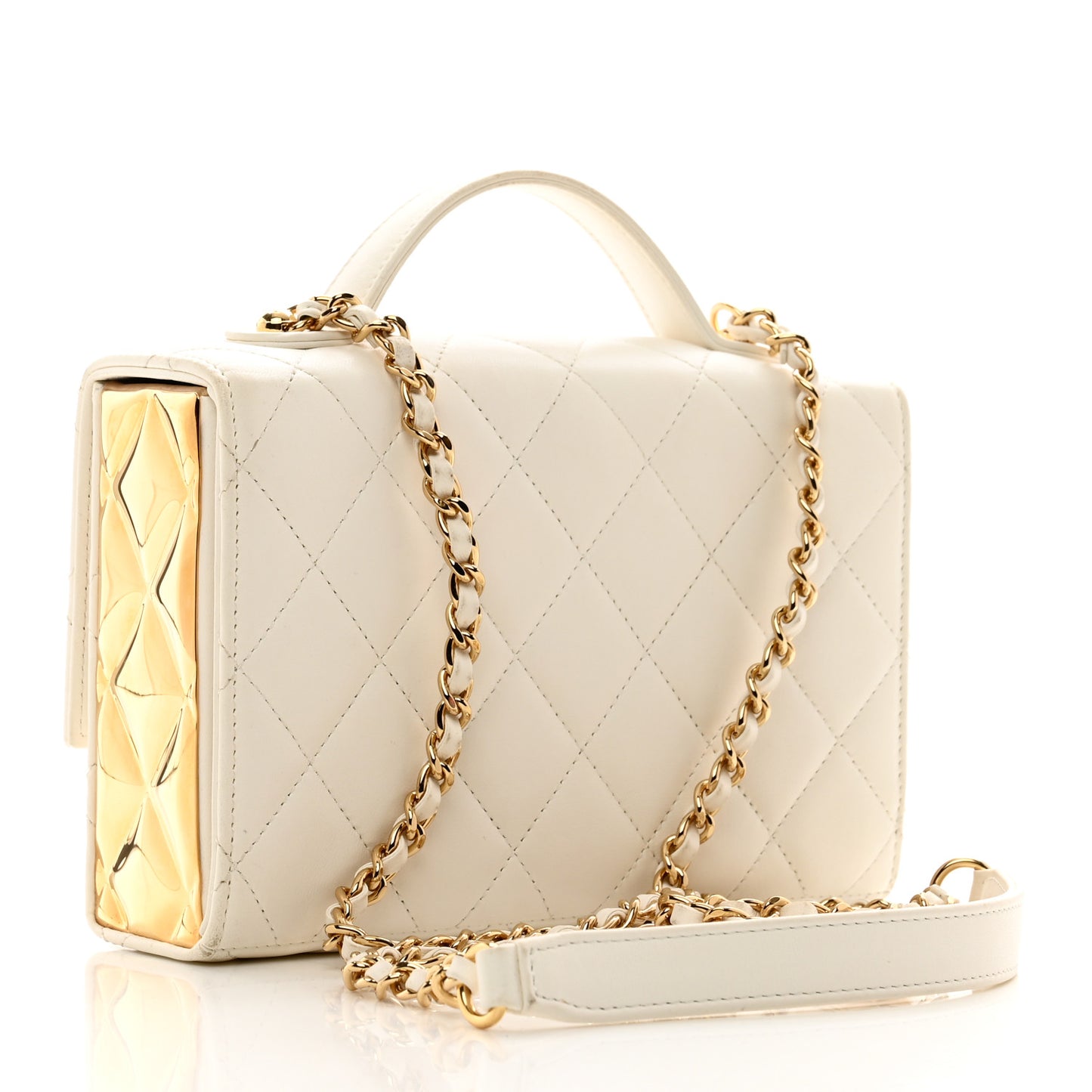 Lambskin Quilted Mini Golden Plate Flap White