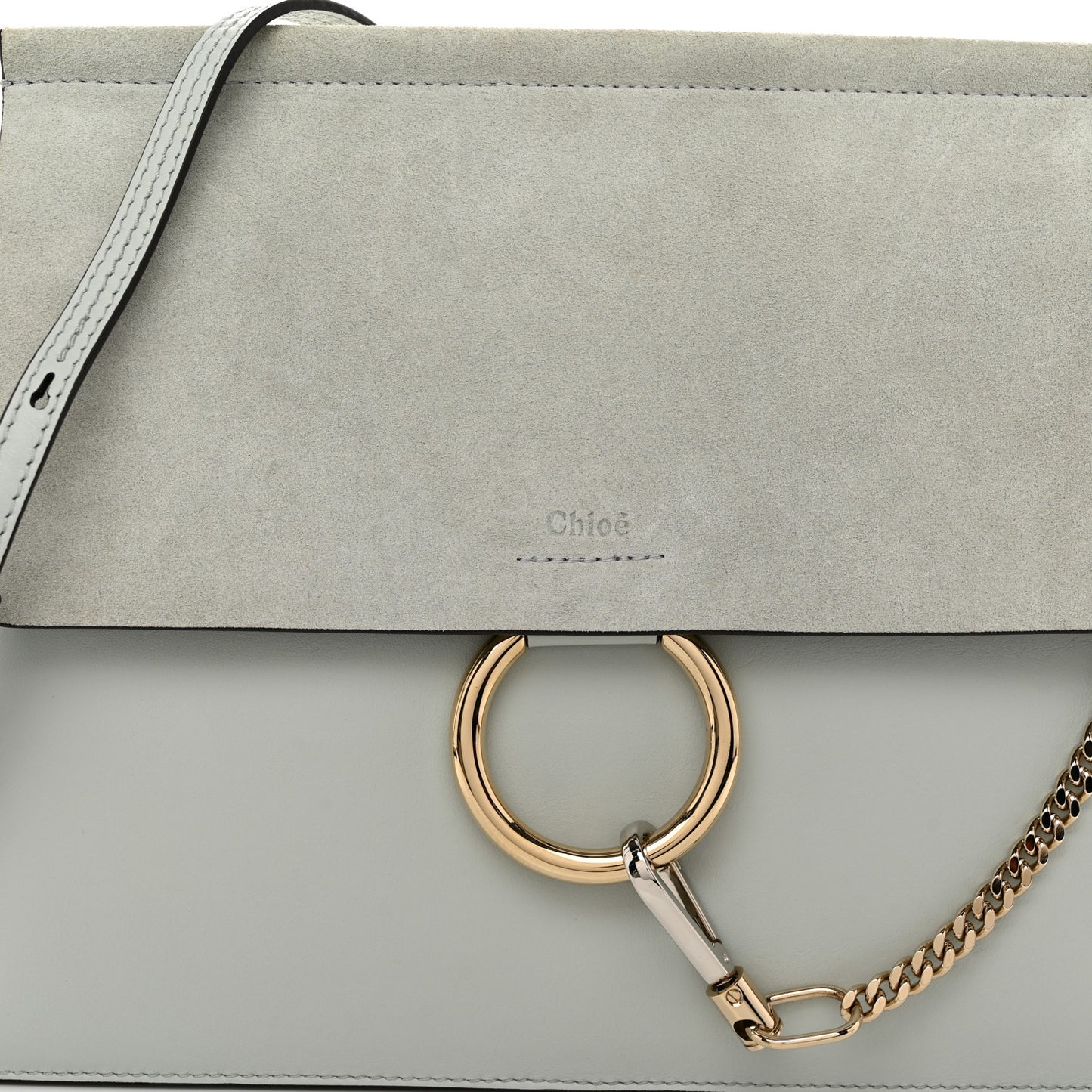 Calfskin Suede Medium Faye Shoulder Bag Airy Grey