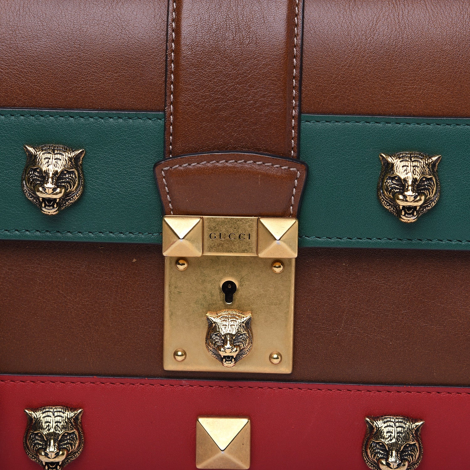 Gucci Calfskin Medium Cat Lock Top Handle Bag Brown 7 of 17