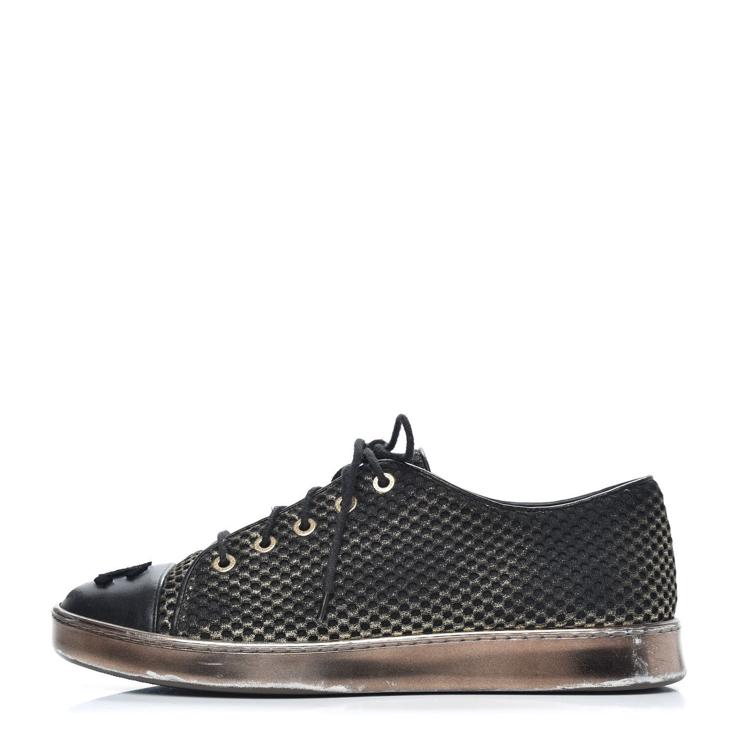 Fabric Mesh Lambskin Low Top Sneakers 38 Gold Black