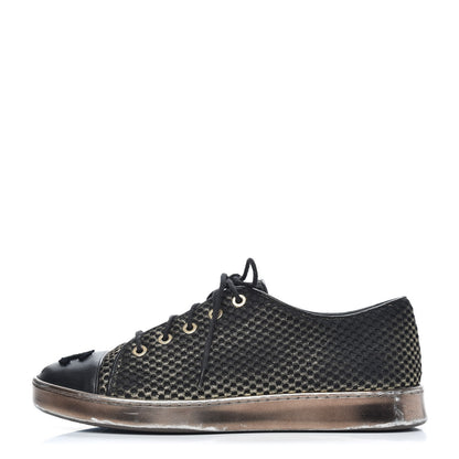 Chanel Fabric Mesh Lambskin Low Top Sneakers 38 Gold Black 1 of 7