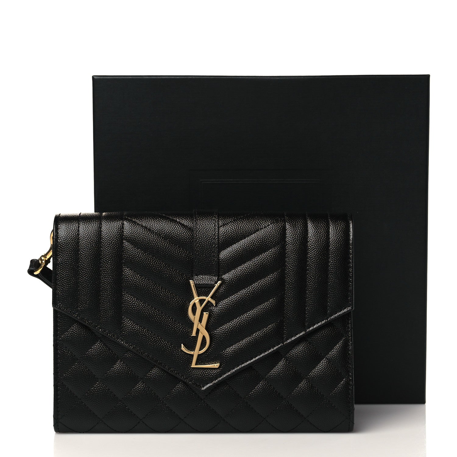 Saint Laurent Grain De Poudre Textured Mixed Matelasse Triquilt Monogram Clutch Black 10 of 10