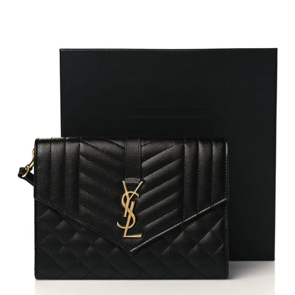 Saint Laurent Grain De Poudre Textured Mixed Matelasse Triquilt Monogram Clutch Black 10 of 10