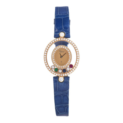 Chopard 18K Yellow Gold Diamond Bezel Multi Gemstone 22mm Happy Diamonds Quartz Watch 1 of 6