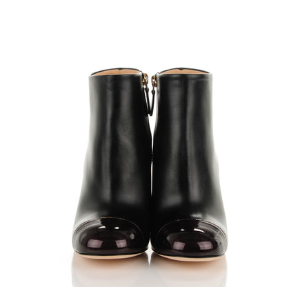 Chanel Calfskin Patent Short Boots 37.5 Black Burgundy 2 of 8
